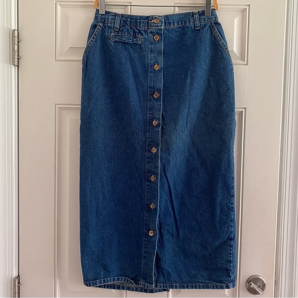 90s Vintage Light Wash Blue Denim Button Down Skirt